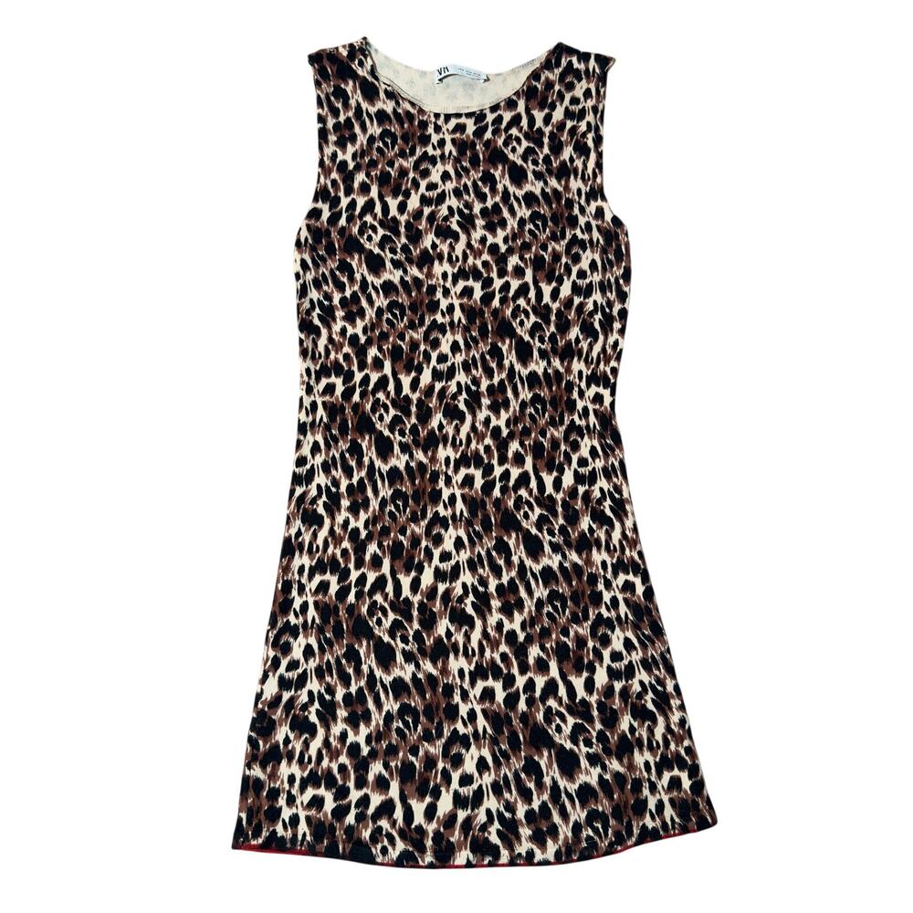Zara Leopard Print Sleeveless Knit Mini Dress Women’s Medium  Stretch